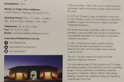 Leconfield Coonawarra Wines Winery Cellar Door Address Hours